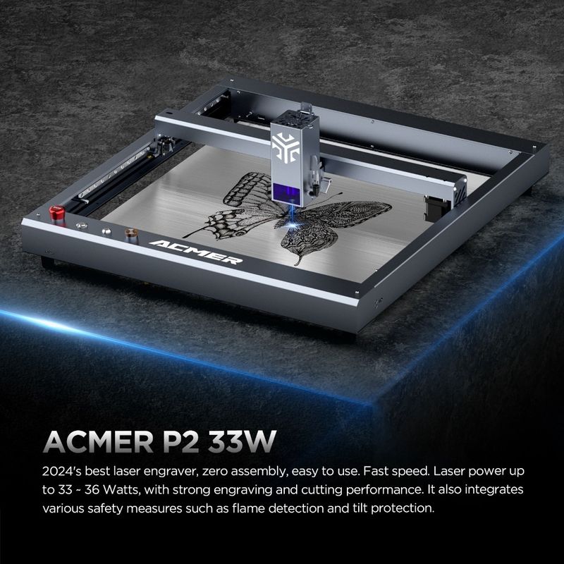 ACMER P2 33W Mesin Pemotong Laser Engraver, Kayu Desktop Laser Engraver Dan Cutter Kecepatan Tinggi 30000mm/min