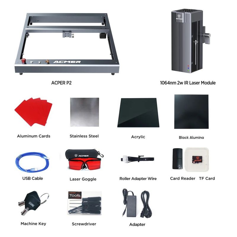 ACMER P2 IR 2w Fiber Laser Engraver Untuk Metal Engraving FCC/CE/RoHS/FDA Sertifikasi