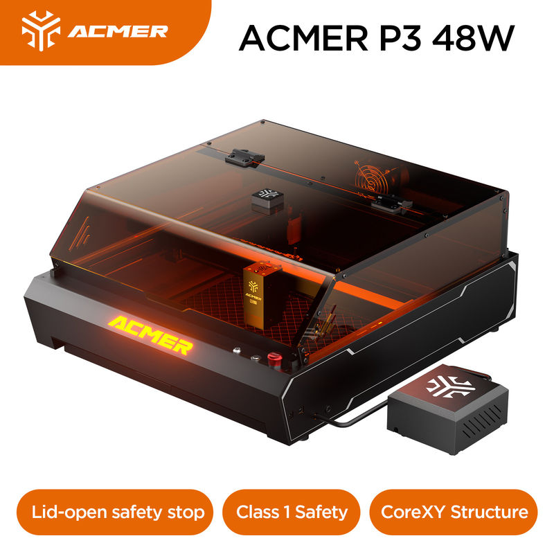 ACMER P3 48W Laser Engraver,0.01mm Precision Diode Laser Cutter Untuk Logam Logam Dan Beberapa Dark Opaque Acrylic