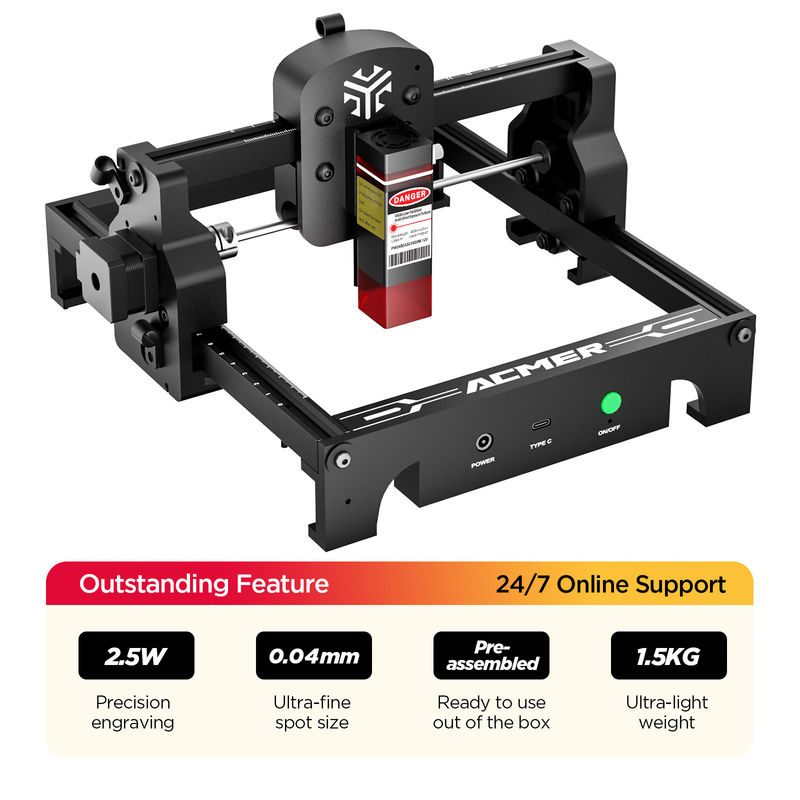 0.04*0.04mm Ukuran titik, ACMER S1 Portable Laser Engraver Mini Machine,