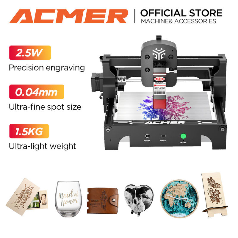 ACMER S1 Mini Portable Laser Engraver Machine 0.04*0.04mm Ukuran Spot Untuk Kayu Baja Tidak Berlemak