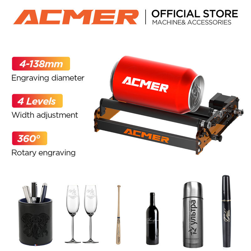 ACMER M2 Laser Rotary Roller Mendukung Ukiran Objek Silinder Botol Kaca Stemed Kaca