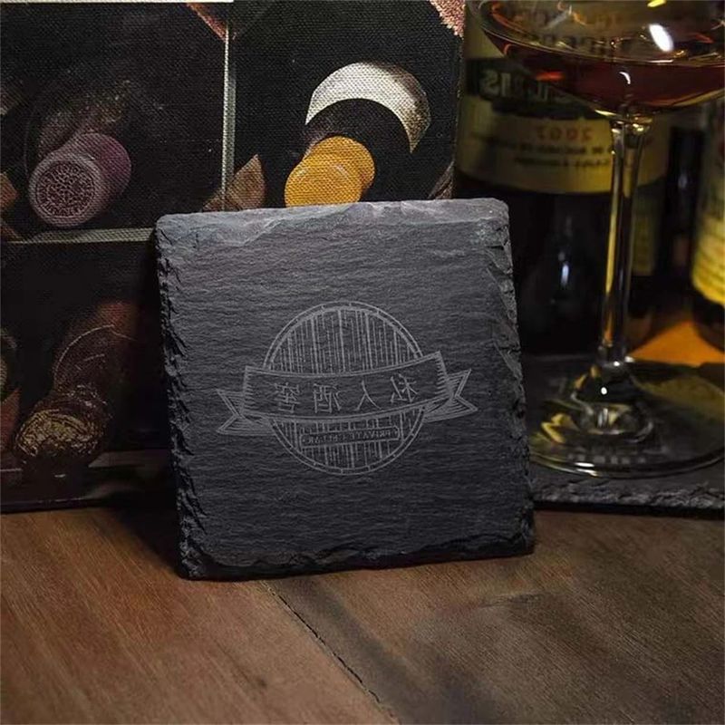 ACMER DIY Stone Coaster Slate Stone Drink Coasters Hitam Natural Edge Untuk Bar Dan Rumah